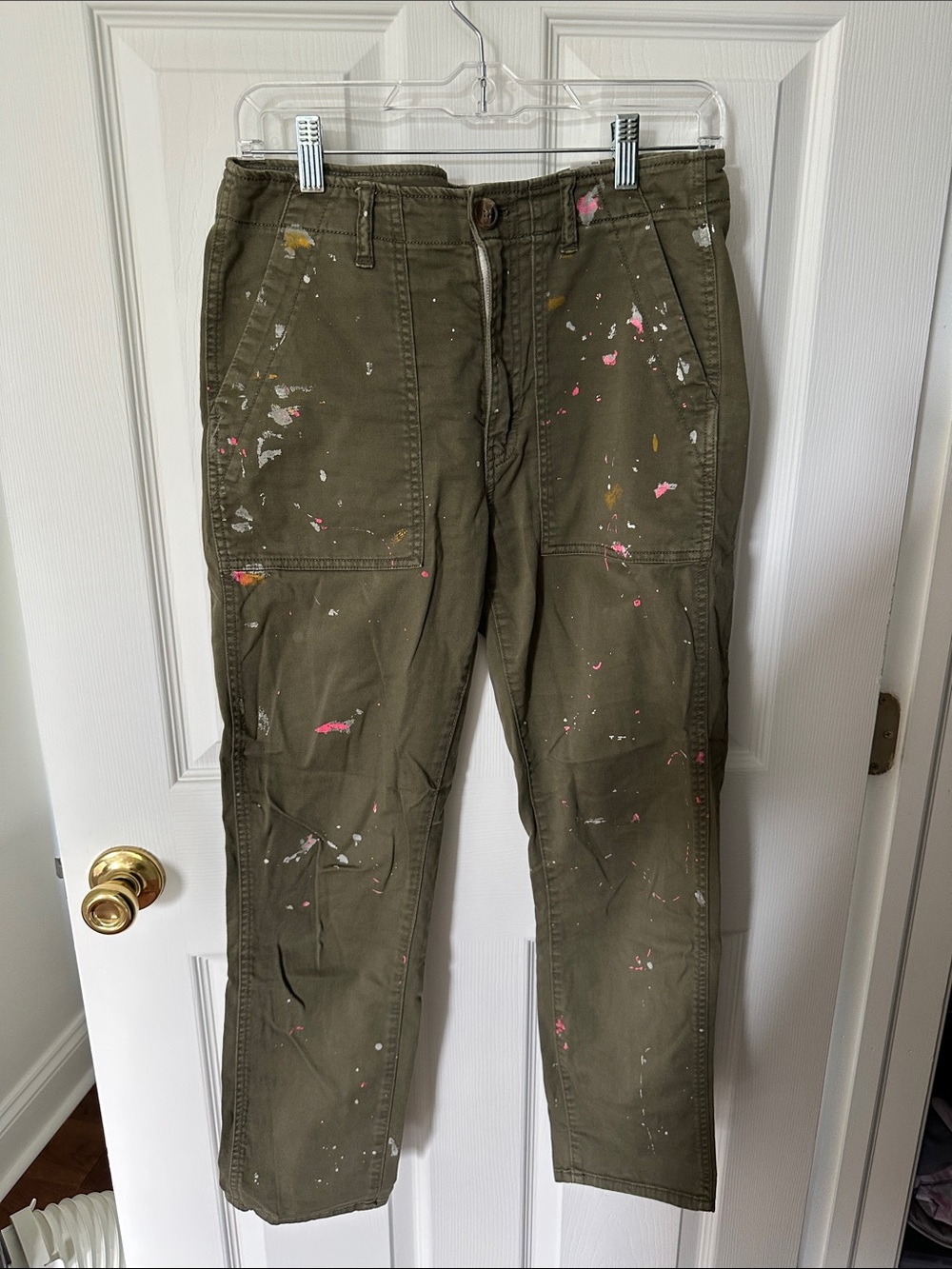 American Eagle Outfitters Olive Cargo Pants with Paint Splatter
